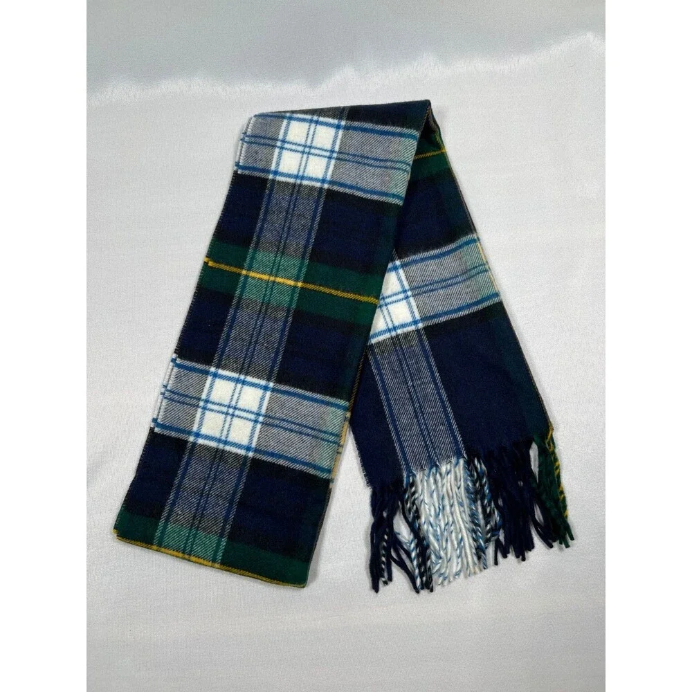 V. Fraas Cashmink Acrylic Scarf Check Plaid Blue Green White